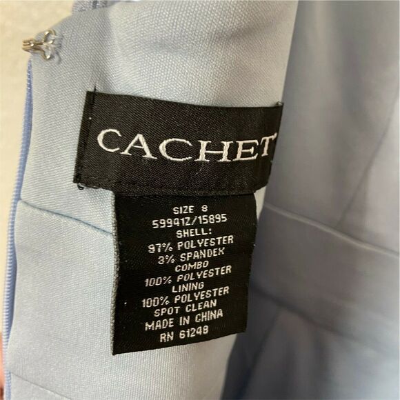 Cachet Evening Gown Dress Prom Blue Deep Plunge Neck Front Slit Formal Size 8 - Picture 8 of 15